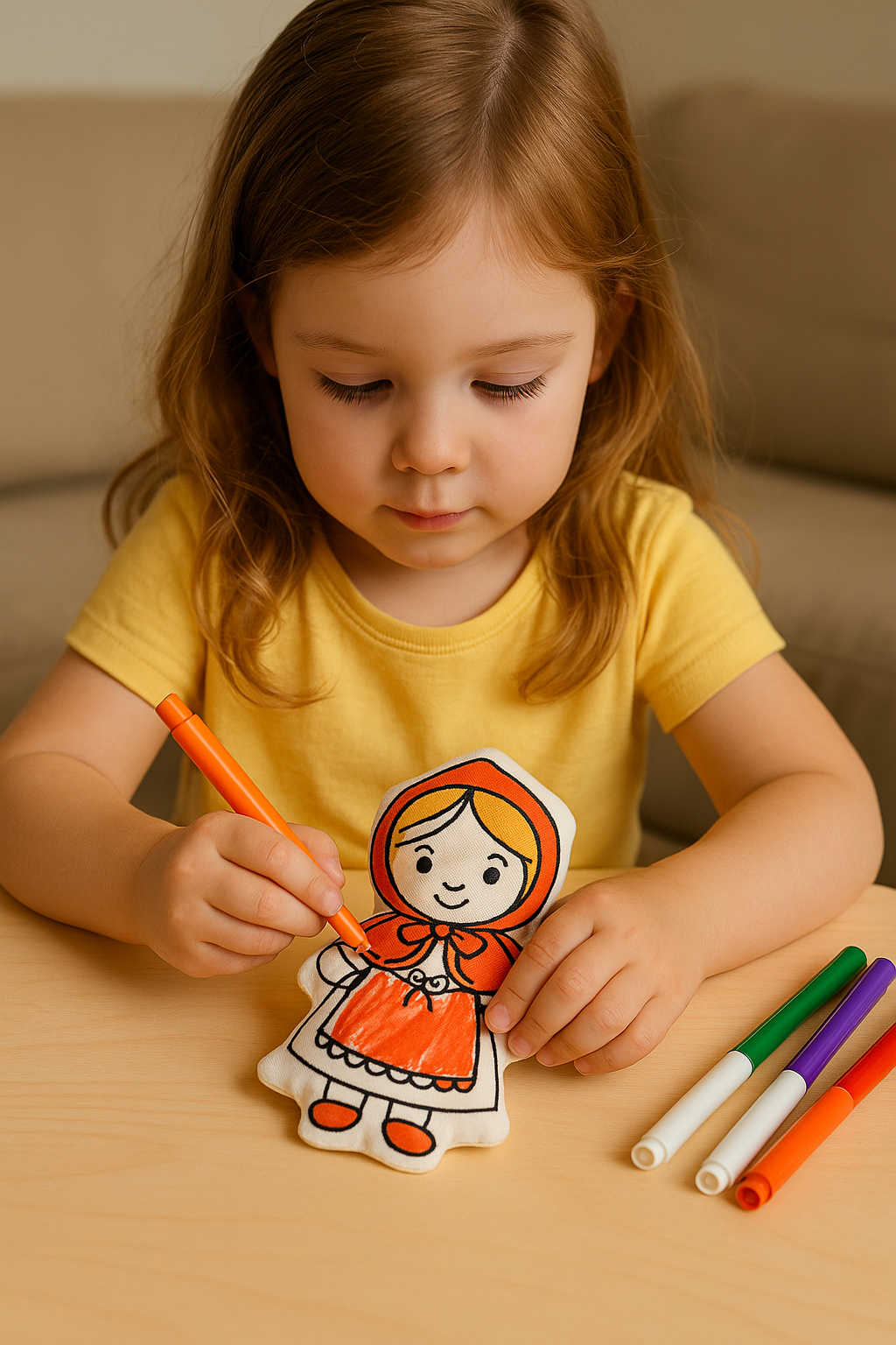 Kit de Pintura Reutilizável – Chapeuzinho Vermelho | Brinquedo Artesanal Lavável para Crianças de 2 a 6 anos