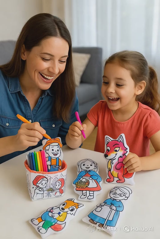 Kit de Pintura Reutilizável – Chapeuzinho Vermelho | Brinquedo Artesanal Lavável para Crianças de 2 a 6 anos